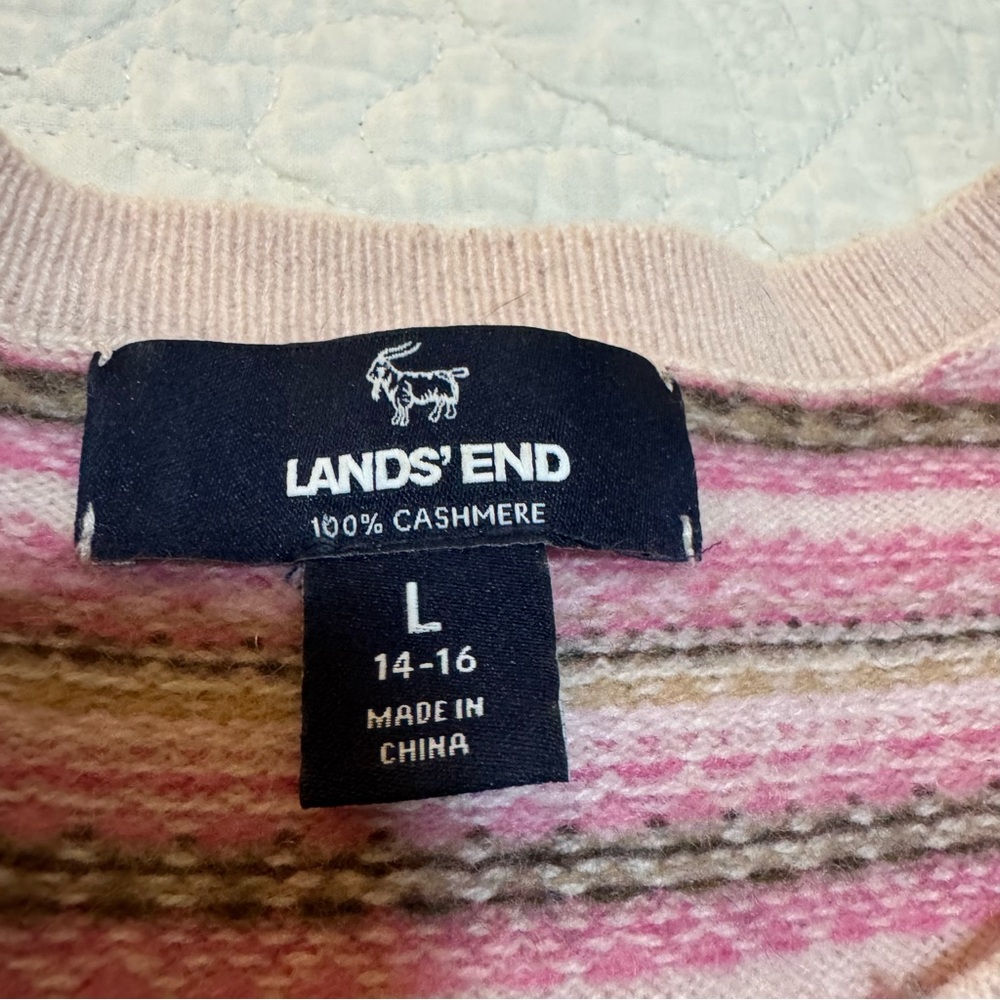 Lands' End Pink and Brown Cashmere Sweater - Picture 3 of 4